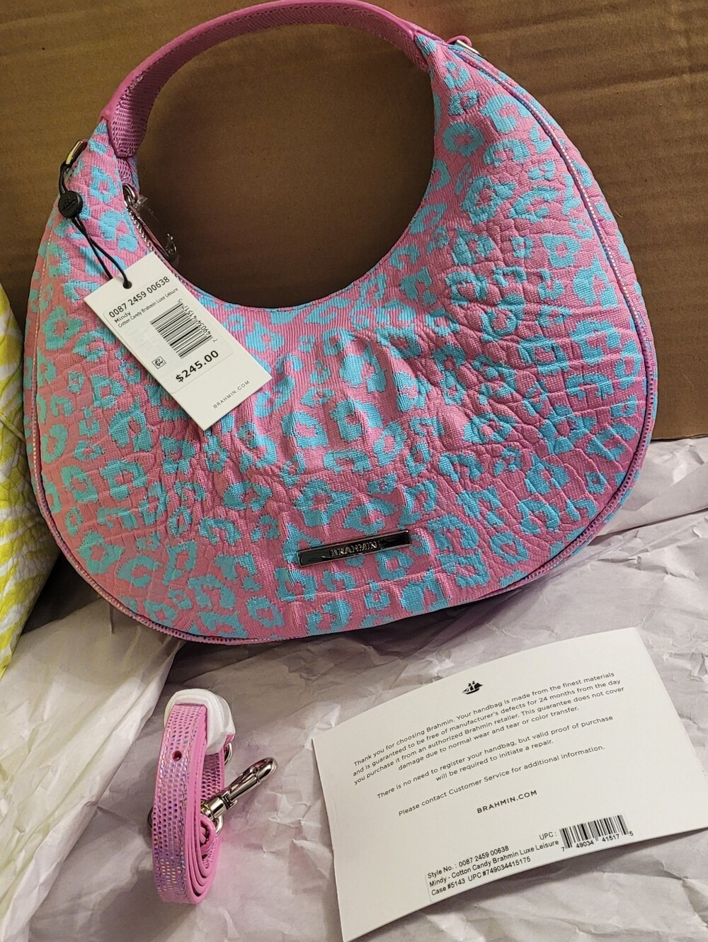 BRAHMIN Pink and Turquoise Leopard-Print Hobo Bag NWT Mindy ,Cotton CANDY
